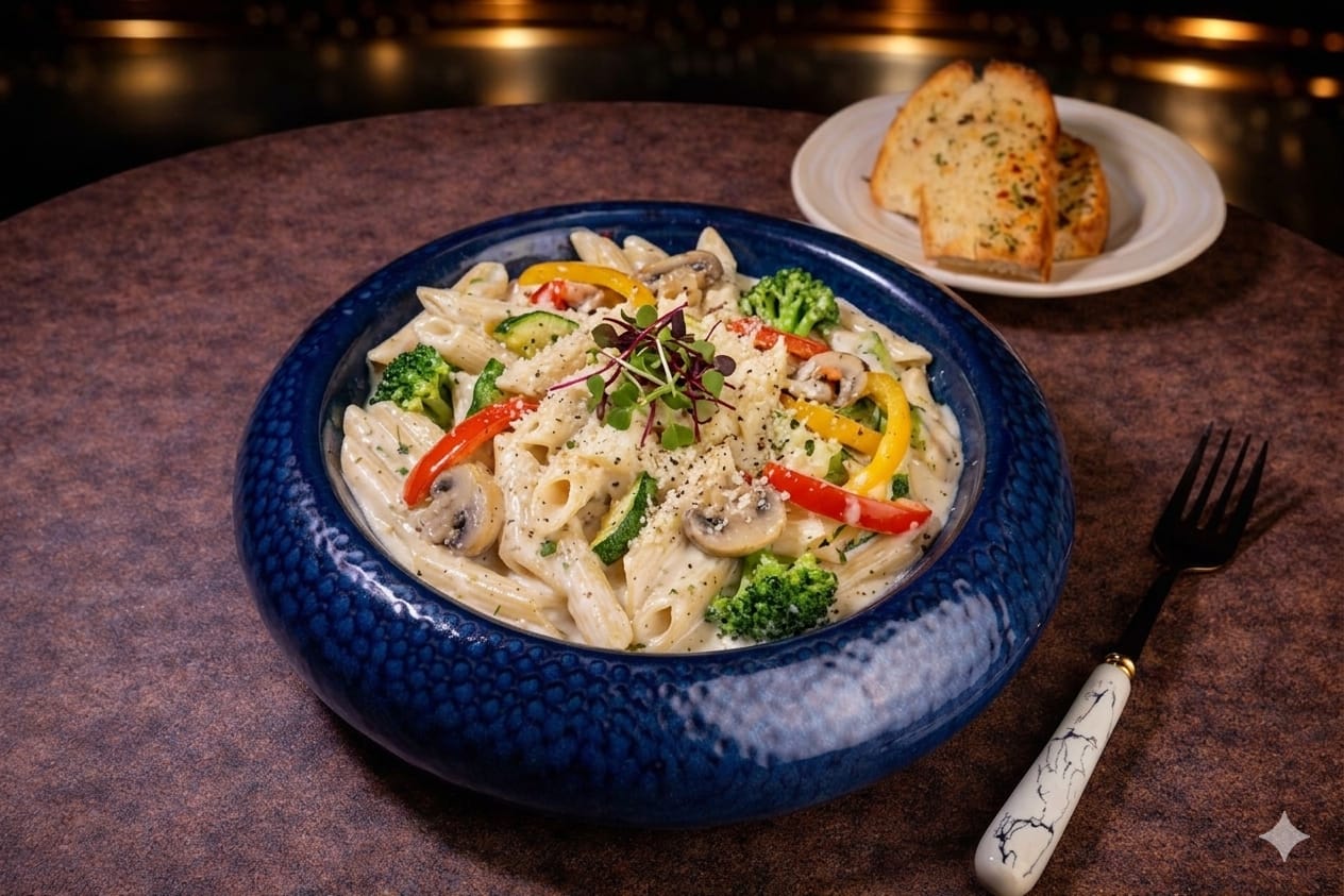 Alfredo Pasta with Grilled Vegetables