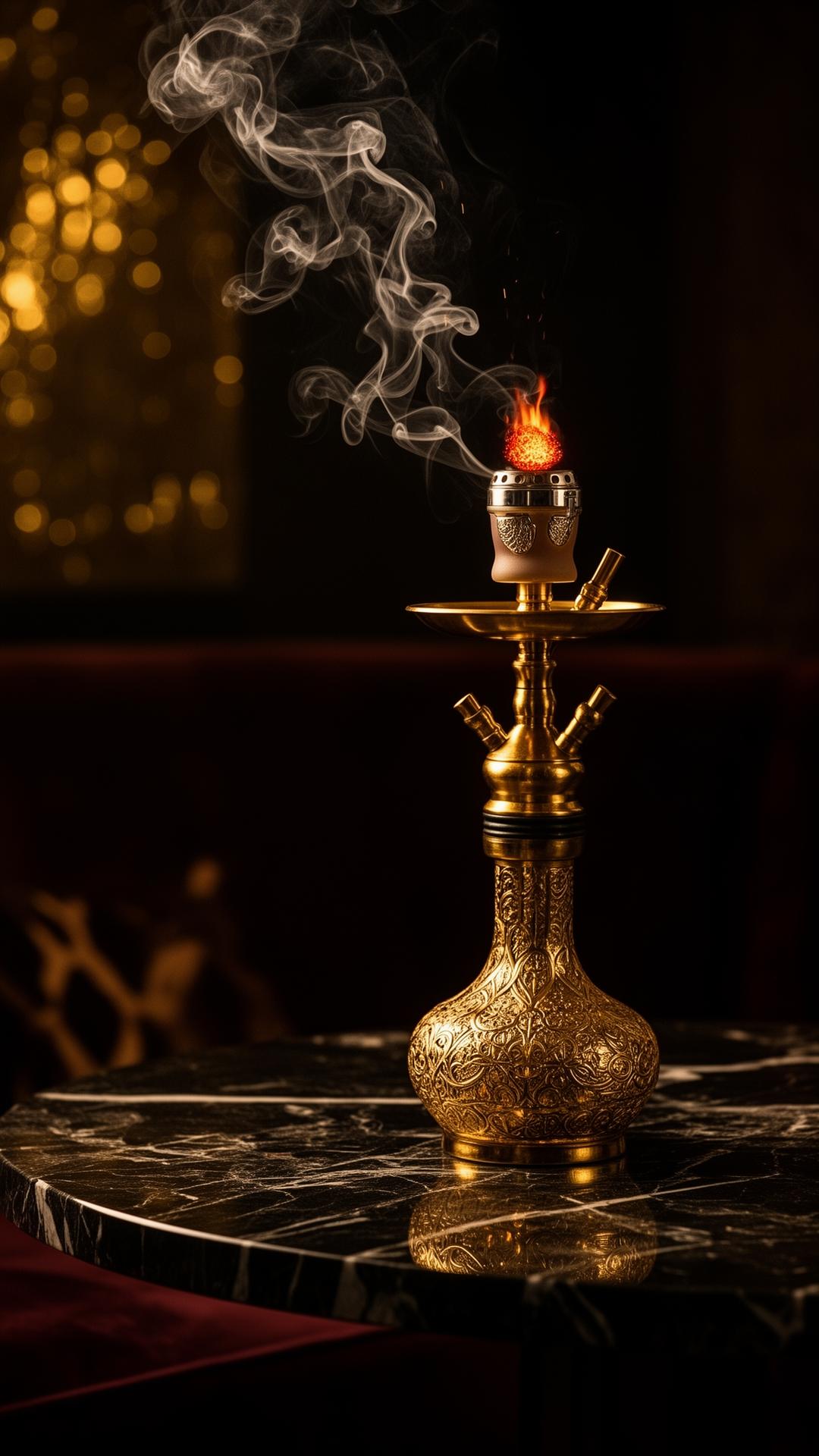 Premium ornate gold shisha at Al Manzil — 30 AED all day