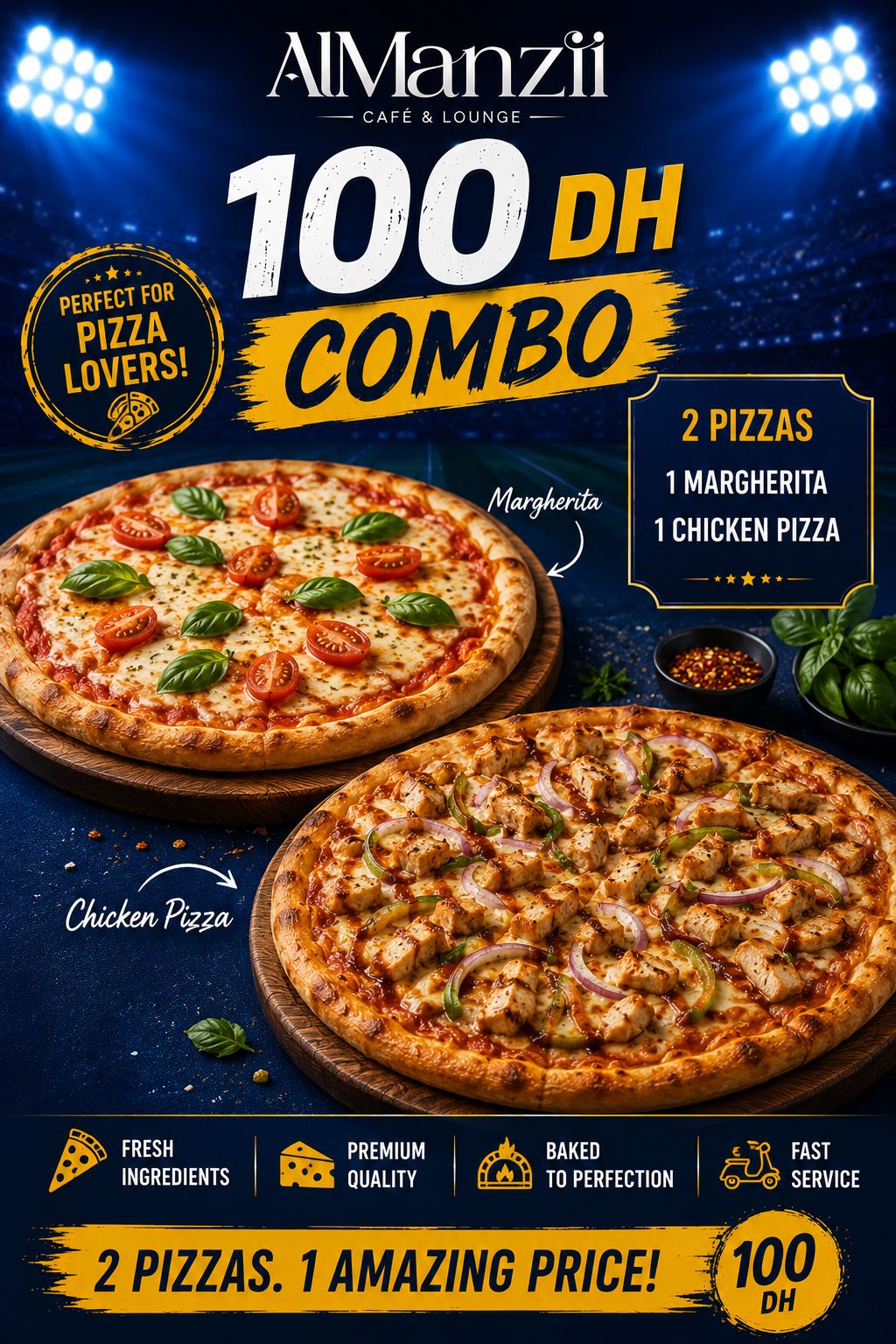 Pizza Lovers Combo — 100 DH at Al Manzil Café & Lounge